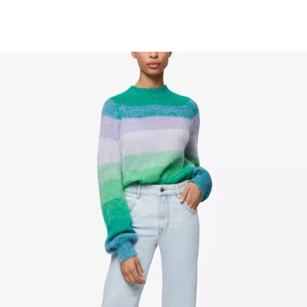 MAJE Millao Striped Knitted Sweater - Green Pastel - Size Small